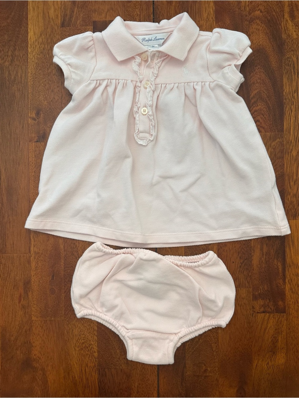 Ralph Lauren Light Pink Baby Polo Top with Matching Bloomers